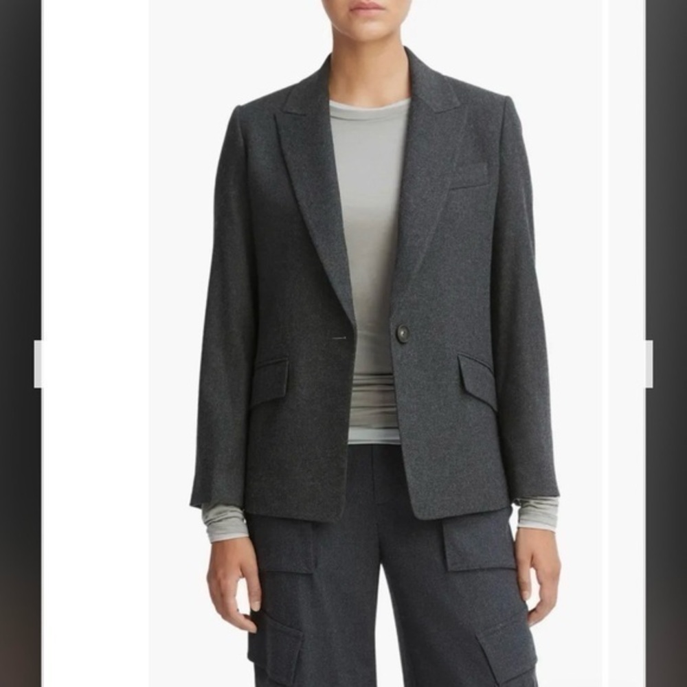 Vince One-Button Wool Blend Blazer in Heather Charcoal Size 10